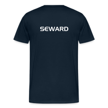 Load image into Gallery viewer, GRÜVN Men&#39;s Premium T-Shirt - White &amp; Blue Logo (SEWARD on back) - deep navy
