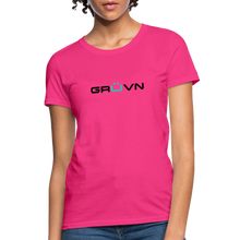 Load image into Gallery viewer, GRÜVN Women&#39;s T-Shirt - Black &amp; Blue logo (10 Colors) - fuchsia
