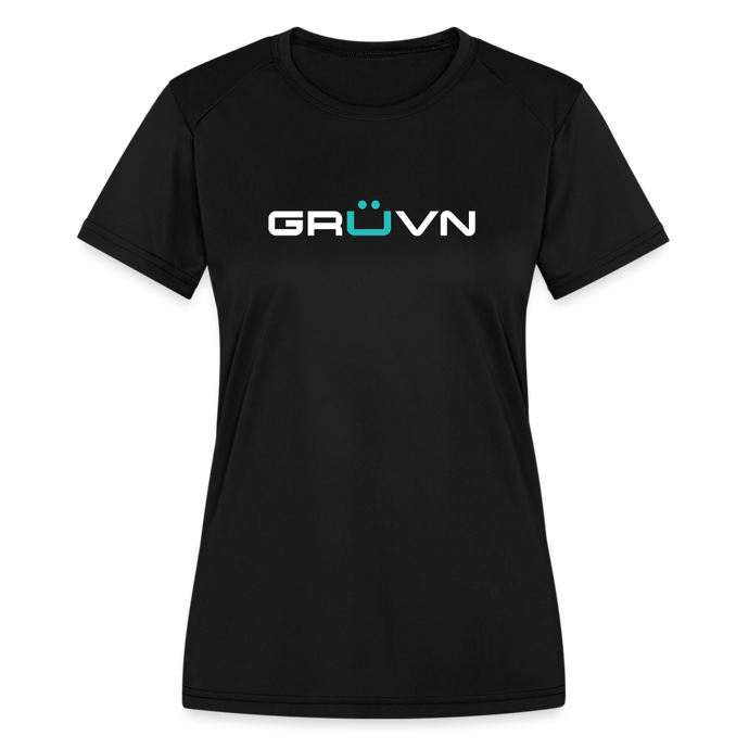 GRÜVN Women's Moisture Wicking Performance T-Shirt - White & Blue Logo (3 Colors) - black