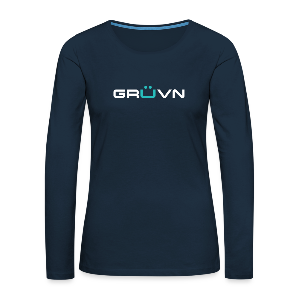 GRÜVN Women's Premium Long Sleeve Shirt - White & Blue (5 Colors) - deep navy