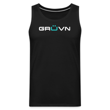 Load image into Gallery viewer, GRÜVN Men’s Premium Tank White &amp; Blue logo with &quot;Ohh Yeahh!!&quot; on back (5 Colors) - black
