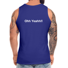 Load image into Gallery viewer, GRÜVN Men’s Premium Tank White &amp; Blue logo with &quot;Ohh Yeahh!!&quot; on back (5 Colors) - royal blue
