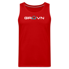 Load image into Gallery viewer, GRÜVN Men’s Premium Tank White &amp; Blue logo with &quot;Ohh Yeahh!!&quot; on back (5 Colors) - red
