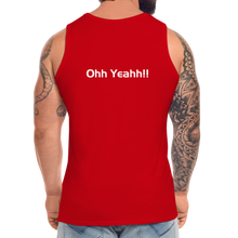 Load image into Gallery viewer, GRÜVN Men’s Premium Tank White &amp; Blue logo with &quot;Ohh Yeahh!!&quot; on back (5 Colors) - red
