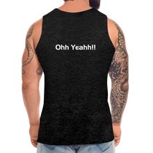 Load image into Gallery viewer, GRÜVN Men’s Premium Tank White &amp; Blue logo with &quot;Ohh Yeahh!!&quot; on back (5 Colors) - charcoal grey
