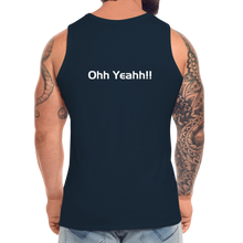 Load image into Gallery viewer, GRÜVN Men’s Premium Tank White &amp; Blue logo with &quot;Ohh Yeahh!!&quot; on back (5 Colors) - deep navy
