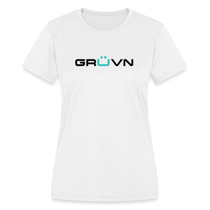 GRÜVN Women's Moisture Wicking Performance T-Shirt - Black & Blue Logo (3 Colors) - white