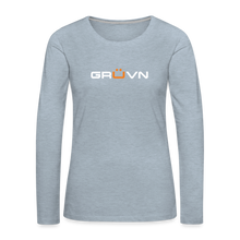 Load image into Gallery viewer, GRÜVN Women&#39;s Premium Long Sleeve Shirt - White &amp; Orange (5 Colors) - heather ice blue
