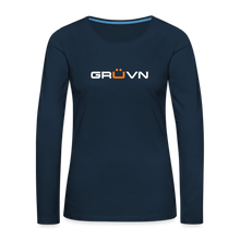 Load image into Gallery viewer, GRÜVN Women&#39;s Premium Long Sleeve Shirt - White &amp; Orange (5 Colors) - deep navy
