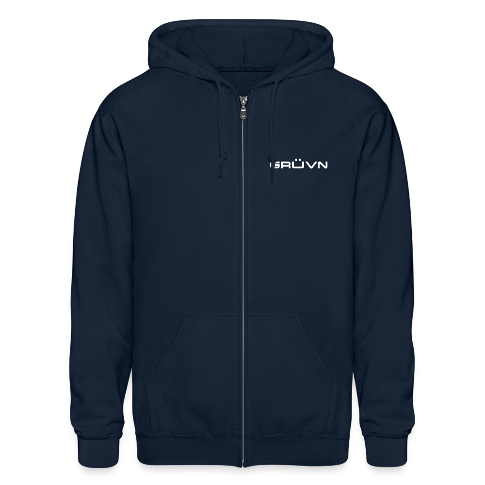 GRÜVN Gildan Heavy Blend Adult Zip Hoodie - White (6 Styles) - navy