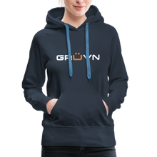 Load image into Gallery viewer, GRÜVN Women’s Premium Hoodie - White &amp; Orange - navy
