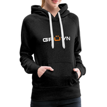 Load image into Gallery viewer, GRÜVN Women’s Premium Hoodie - White &amp; Orange - charcoal grey
