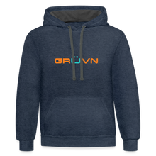 Load image into Gallery viewer, GRÜVN Unisex Contrast Hoodie - Orange &amp; Blue - indigo heather/asphalt
