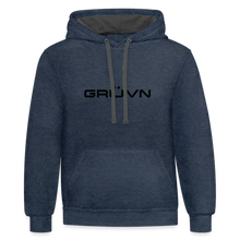 Load image into Gallery viewer, GRÜVN Unisex Contrast Hoodie - Black - indigo heather/asphalt
