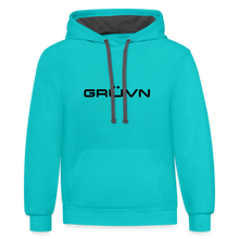 Load image into Gallery viewer, GRÜVN Unisex Contrast Hoodie - Black - scuba blue/asphalt
