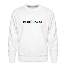 Load image into Gallery viewer, GRÜVN Men’s Premium Sweatshirt - n&#39; MUVN on back - Black &amp; Blue Logo (3 Colors) - white
