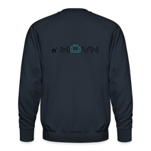 Load image into Gallery viewer, GRÜVN Men’s Premium Sweatshirt - n&#39; MUVN on back - Black &amp; Blue Logo (3 Colors) - navy
