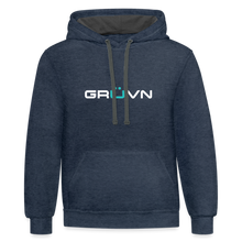 Load image into Gallery viewer, GRÜVN Unisex Contrast Hoodie - White &amp; Blue - indigo heather/asphalt
