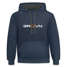 Load image into Gallery viewer, GRÜVN Unisex Contrast Hoodie - White &amp; Orange - indigo heather/asphalt
