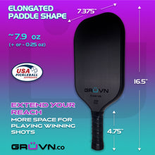 Load image into Gallery viewer, elongated  Pickleball paddle raw carbon fiber RAW-16E GRUVN blue
