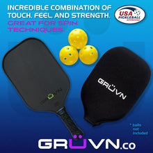 Load image into Gallery viewer, GRUVN Elongated pickleball paddle T700 Raw Carbon Fiber RAW-16E green
