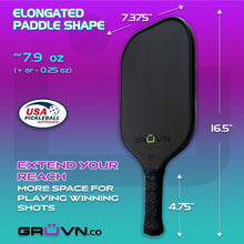 Load image into Gallery viewer, Elongated carbon fiber paddle GRUVN RAW-16E green with cover

