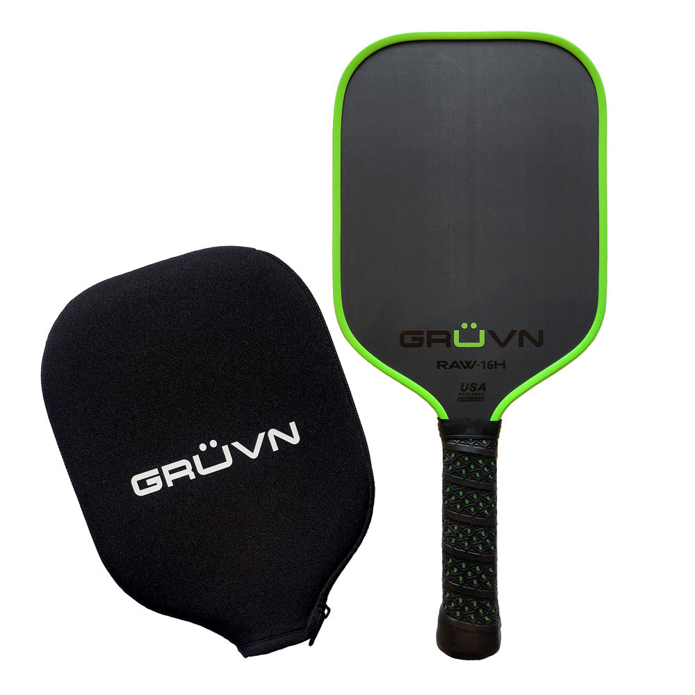 Carbon fiber pickleball paddle GRUVN RAW-16H green edge guard