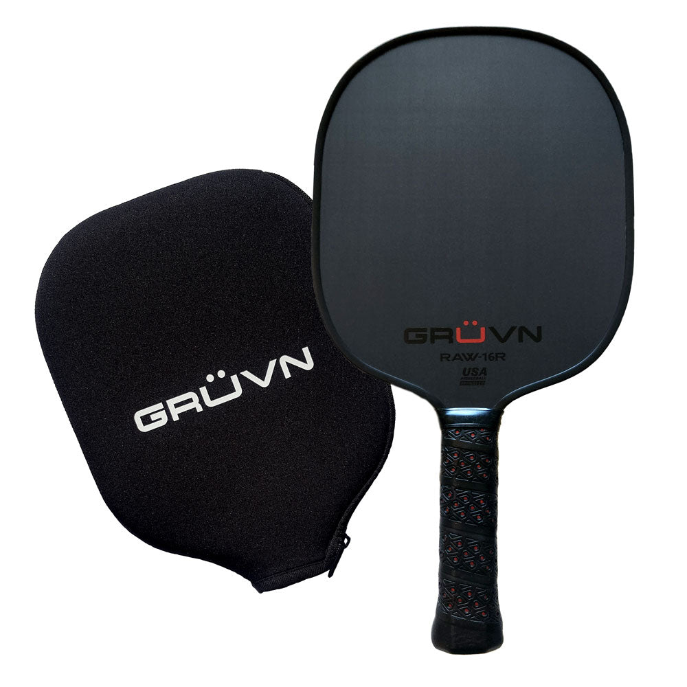 Round T700 Raw Carbon Fiber Pickleball Paddle Red GRUVN RAW-16R with cover