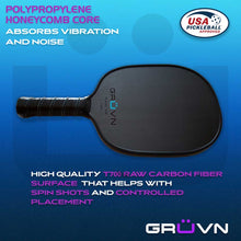 Load image into Gallery viewer, GRUVN round raw carbon fiber pickleball paddle polypropylene honeycomb core RAW-16R
