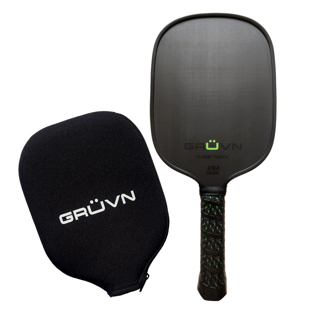 Carbon fiber pickleball paddle oval elongated GRUVN RAW-16RX green stealth