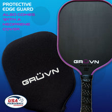 Load image into Gallery viewer, PIckleball paddle with cover raw carbon fiber GRUVN RAW-16S purple
