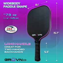 Load image into Gallery viewer, GRUVN widebody PIckleball paddle raw carbon fiber RAW-16S purple
