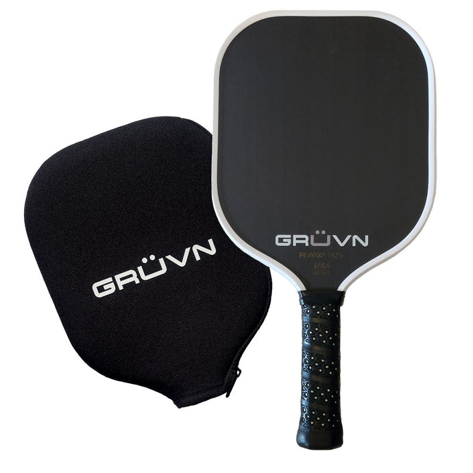 Carbon fiber pickleball paddle GRUVN RAW-16S T700 Raw Carbon Fiber Black White