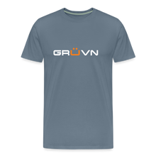 Load image into Gallery viewer, GRÜVN Men&#39;s Premium T-Shirt - White &amp; Orange - steel blue
