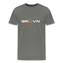 Load image into Gallery viewer, GRÜVN Men&#39;s Premium T-Shirt - White &amp; Orange - asphalt gray

