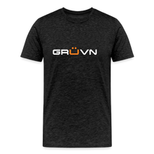 Load image into Gallery viewer, GRÜVN Men&#39;s Premium T-Shirt - White &amp; Orange - charcoal grey
