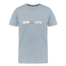 Load image into Gallery viewer, GRÜVN Men&#39;s Premium T-Shirt - White &amp; Orange - heather ice blue
