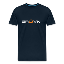 Load image into Gallery viewer, GRÜVN Men&#39;s Premium T-Shirt - White &amp; Orange - deep navy
