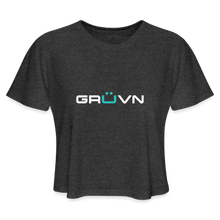 Load image into Gallery viewer, GRÜVN Women&#39;s Cropped T-Shirt - White &amp; Blue - deep heather
