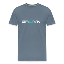 Load image into Gallery viewer, GRÜVN Men&#39;s Premium T-Shirt - White &amp; Blue - steel blue
