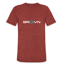 Load image into Gallery viewer, GRÜVN Unisex Tri-Blend T-Shirt - White &amp; Blue - heather cranberry
