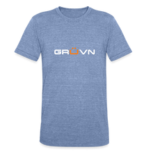 Load image into Gallery viewer, GRÜVN Unisex Tri-Blend T-Shirt - White &amp; Orange - heather blue

