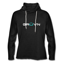 Load image into Gallery viewer, GRÜVN Unisex Lightweight Terry Hoodie - White &amp; Blue - charcoal gray
