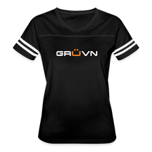 Load image into Gallery viewer, GRUVN Women’s Vintage Sport T-Shirt - White &amp; Orange (6 Colors) - black/white
