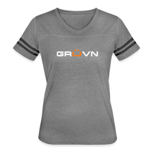 Load image into Gallery viewer, GRUVN Women’s Vintage Sport T-Shirt - White &amp; Orange (6 Colors) - heather gray/charcoal
