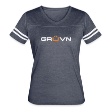 Load image into Gallery viewer, GRUVN Women’s Vintage Sport T-Shirt - White &amp; Orange (6 Colors) - vintage navy/white
