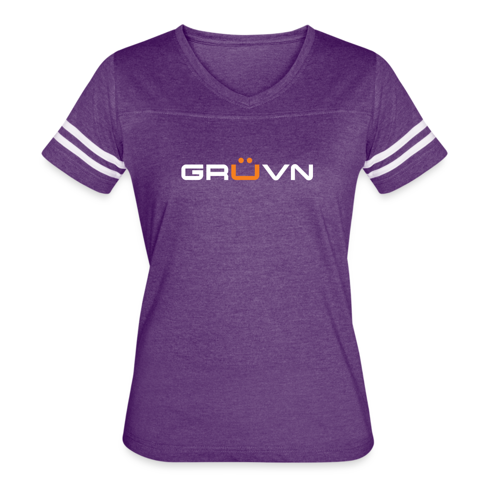 GRUVN Women’s Vintage Sport T-Shirt - White & Orange (6 Colors) - vintage purple/white