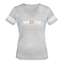 Load image into Gallery viewer, GRUVN Women’s Vintage Sport T-Shirt - White &amp; Orange (6 Colors) - heather gray/white
