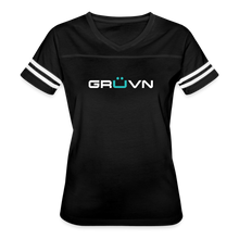 Load image into Gallery viewer, GRÜVN Women’s Vintage Sport T-Shirt - White &amp; Blue (7 Colors) - black/white
