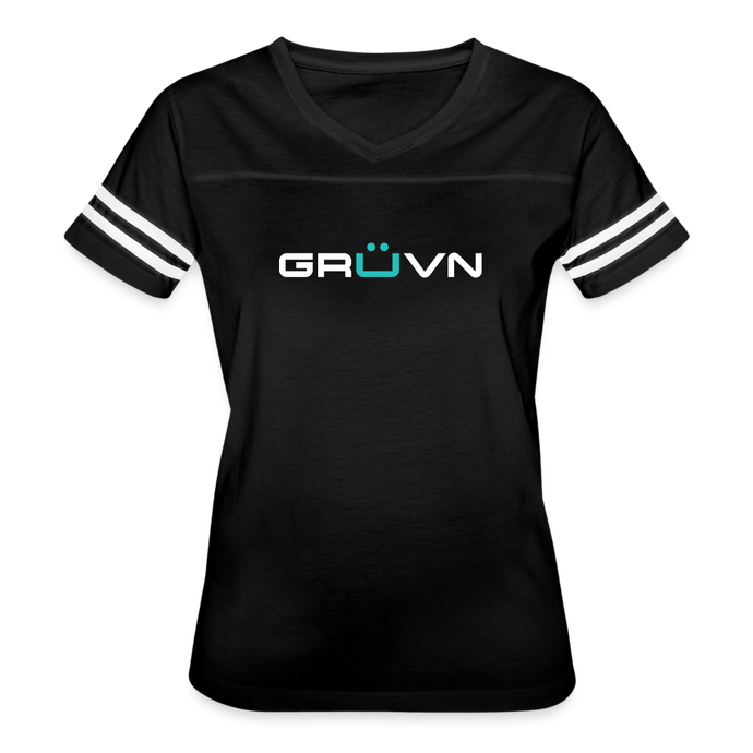 GRÜVN Women’s Vintage Sport T-Shirt - White & Blue (7 Colors) - black/white